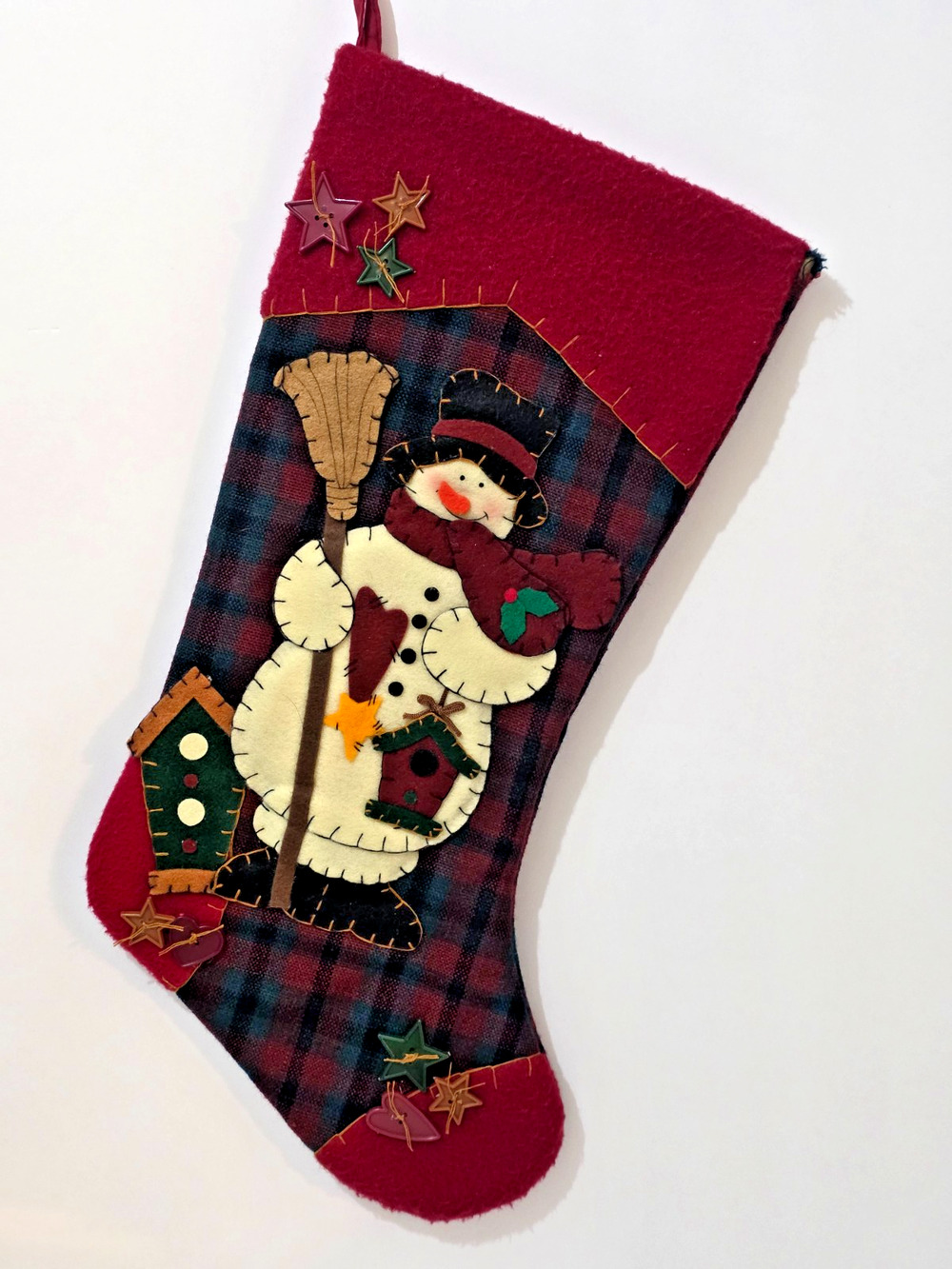 Vintage 2004 Prima Creations Snowman Fleece Christmas Stocking 19"